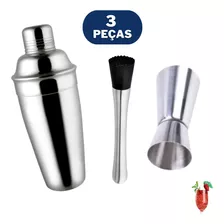 Kit Coqueteleira Socador E Dosador Inox 3 Peças Drinks 500ml