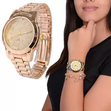 Relógio Feminino Dourado Dhp Prova Dágua Nota Fiscal +brinde