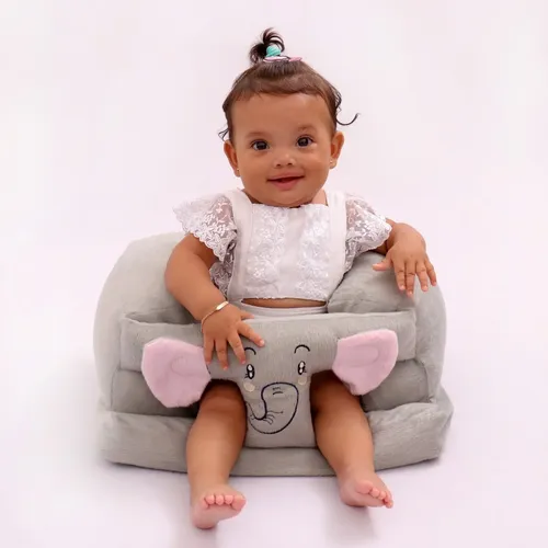 Cadeirinha De Bebê - Sofazinho Para Sentar Luckbaby Cor Elefante Cinza Com Rosa Animais