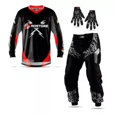 Kit Calça Camisa Insane Motocross Trilha Esportivo + Luvas