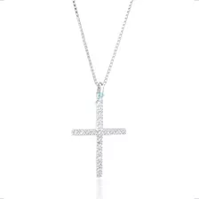 Colar Corrente Prata Feminino C Pingente Crucifixo Zirconia