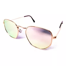 Óculos De Sol Rosa Hexagonal Moda Blogueira Dourado Cor Da Armação Rosa-claro