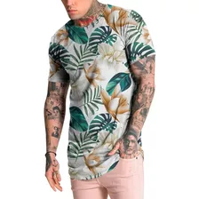 Camiseta Camisa Masculina Long Line Florido Top Floral Swag