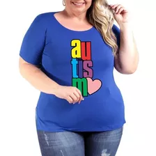 Camiseta Autismo Feminina Abril Azul Babylook Plus Size