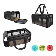 Bolsa Transporte Pet Viagem Cabine Avião Aérea Cão Gato Cor Preto