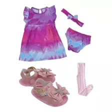 Kit Roupa De Bebe Menina Vestido Batizado Meia Calça 