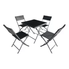 Juego Comedor Mesa Cuatro Sillas Plegables Mimbre Exterior 