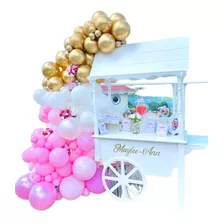 Kit Arco Balão Rosa Claro + Branco + Dourado + Branco Perola