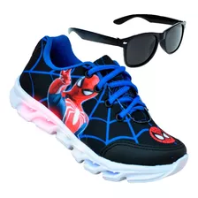 Tênis Masculino Infantil Homem Aranha De Led + Óculos