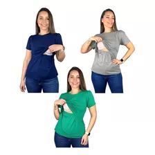 Kit 3 Blusas Amamentação Diversas Cores Premium Gestante