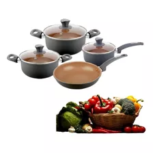 Juego Bateria De Cocina Cuori 7 Piezas Bronzi Antiadherente Color Negro