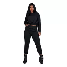 Abrigo Feminino Moletom Com Capuz Manga Calça Jogger