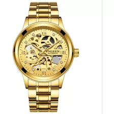 Relógio Dourado Automático Esqueleto Dourado Fangeen
