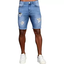 Bermuda Jeans Skinny Masculina C/ Lycra E Detalhe Destroyed