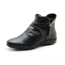 Bota Coturno Perlatto F811 Feminina Preta Rasteira Couro