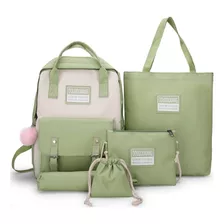 Mochilas Set 5 Pzs Escolar Bolsas Lapicera Color Verde Claro