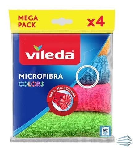 Paño Microfibra Vileda Multiuso Súper Absorbente Colores X 4 Color Surtido