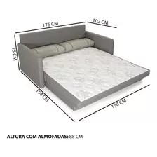 Sofá-cama Herval Queen Aurora, 3 Lugares, Linho Cinza