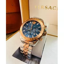 Impresionante Reloj Versace De Caballero Fondo Azul 