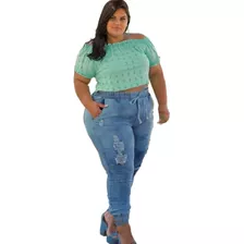 Calça Jeans Jogger Plus Size Moda Feminina Lycra Elastico Mc