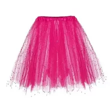 Saia De Tule Com Brilho Glitter Festa - Rosa Chiclete