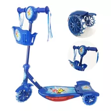 Patinete Infantil Musical Com Cesta Luzes 3 Rodinhas Em Gel