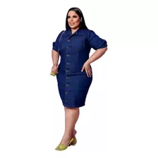 Vestido Jeans Plus Size Chemise - Com Lycra - Lançamento