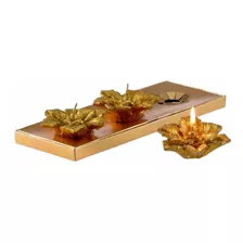 Decoración Navidad Pack De 3 Velas Flor Doradas Nuevo