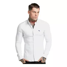 Camisa Super Slim Colarinho Americano Longa Com Elastano 