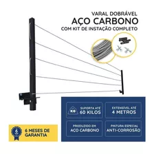 Varal Reforçado Techflex 60 Kg Retrátil Parede Alumínio/varal Quintal Cor Preto