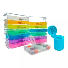 Organizador Semanal Pastillero Diario Paquete 3pz + Cortador Color Azul