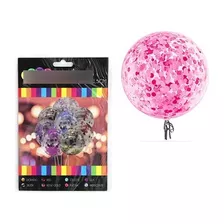 Set 12 Globos Transparentes Con Confetti Foil Fucsia