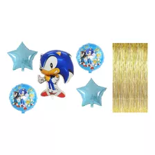 Kit De 5 Globos Gigantes Sonic Para Adornar + Cortina