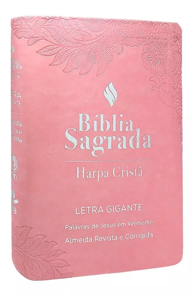 Bíblia Letra Gigante C Harpa Cristã Letras Vermelhas Rosa