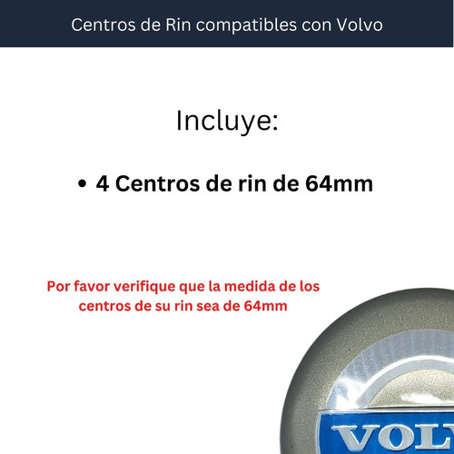 4 Tapas Centro Rin Para Volvo C30 70 S40-80 V50 A 70 64mm   Foto 6