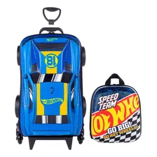 Mochila Hot Wheels Rodinha Muscle 3d Infantil 3 Rodas Maxtoy Cor Azul