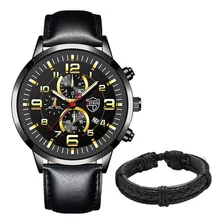 Relógio Social Quartzo Masculino Luxo + Pulseira Bracelete