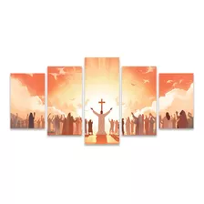 Quadro Mosaico Crucifixo Fé Ressureição Religioso Jesus Cor Laranja Armação Mdf