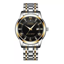 Relogio Quartzo Masculino Fngeen Dourado Preto Aço Inox Luxo