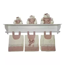 Porta Fraldas Para Varão 3 Peças + Kit Trio Urso Para Nicho