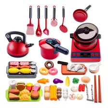 61 Piezas Juguetes De Cocina Para Ninos Utensilios Cocina Comida Color Rojo