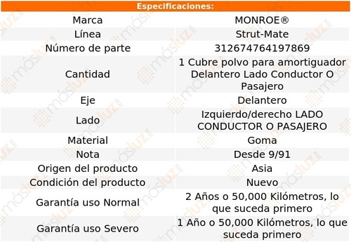 (1) Cubre Polvo Amortiguador Strut-mate Izq/der Del 90 91 Foto 3