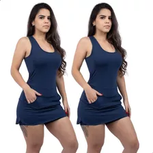 Kit 2 Vestidos Fitness Feminino Com Short E Bolso Esportivo 