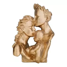 Escultura Decorativa Estátua Família Pai Mãe Filho - Dourado