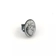 Anillo Base Negra Corazón Anatómico Goth Dark Gotico 