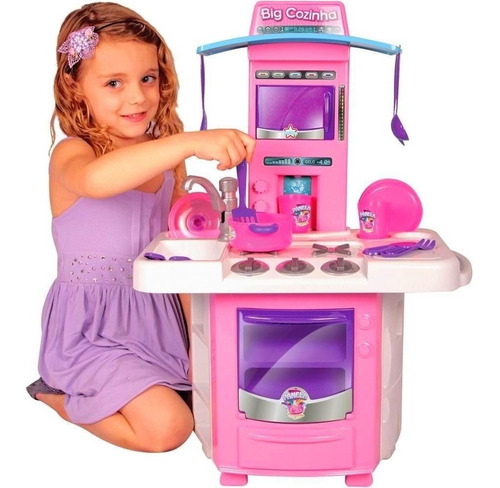 Cozinha Infantil Menina Completa C/ Pia Fogão Forno Sai Água