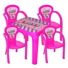 Mesinha Rosa Infantil Educativa + 4 Cadeiras Decorada Menina