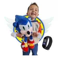 Boneco Pelúcia Sonic Grande 50cm + Brinde E Relógio