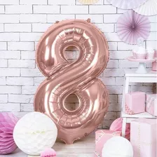 Balão Número Metalizado 40 Cms Rose Gold -escolha Seu Número Cor 8 Rose