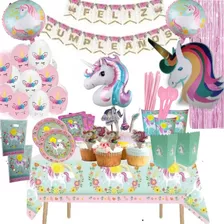 Set Cumpleaños Unicornio X10+ Mantel/vela Y Mas- Globifiesta